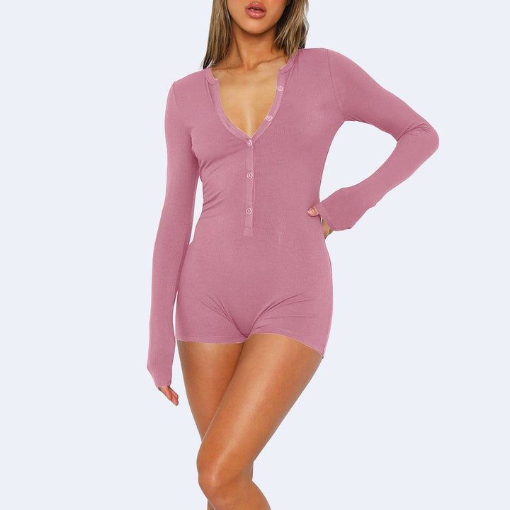 Damen Langarmbody mit Knopfleiste Drune