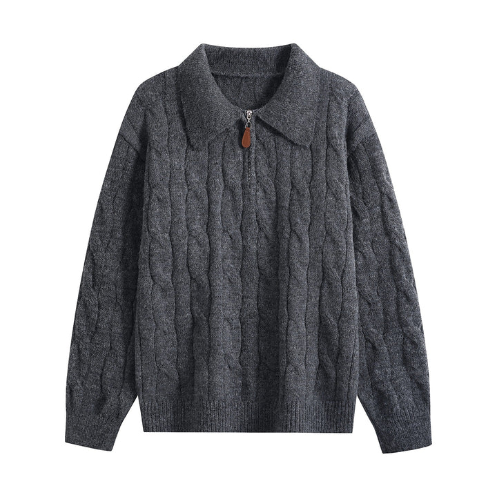 Damen Grobgestrickter Troyer-Pullover mit Halbreißverschluss & Oversize-Kragen Drune