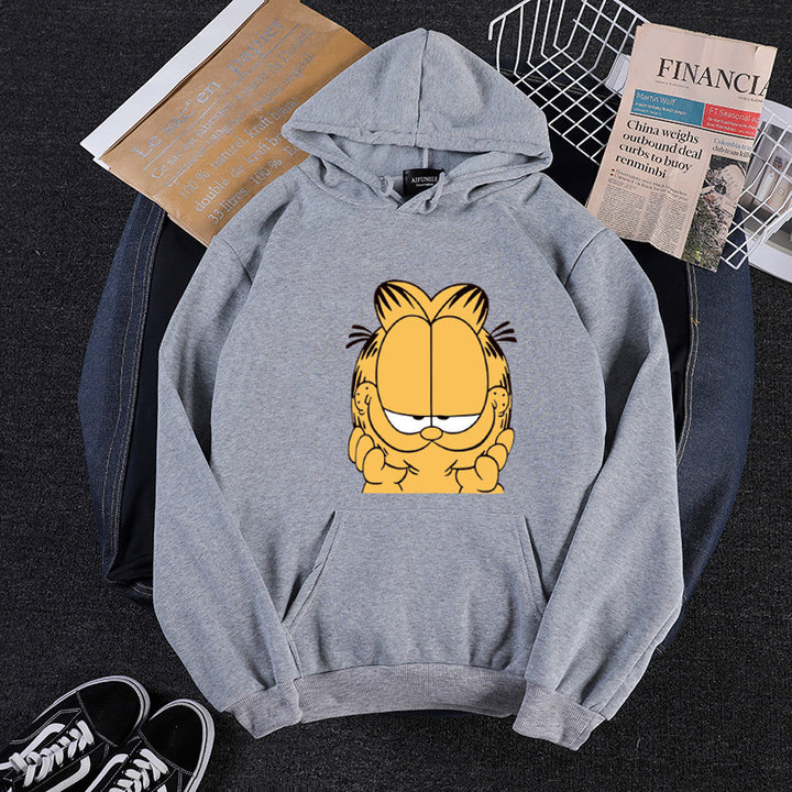 Unisex nan Kapuzensweatshirt mit großflächigem Comicgesicht-Print, weichem Fleece-Innenfutter und Kängurutasche Drune