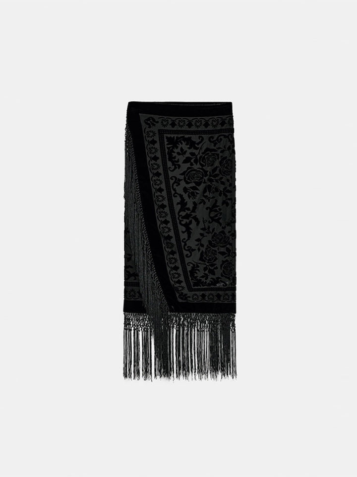 Damen eleganter Schal mit Fransen und floralem Design Drune