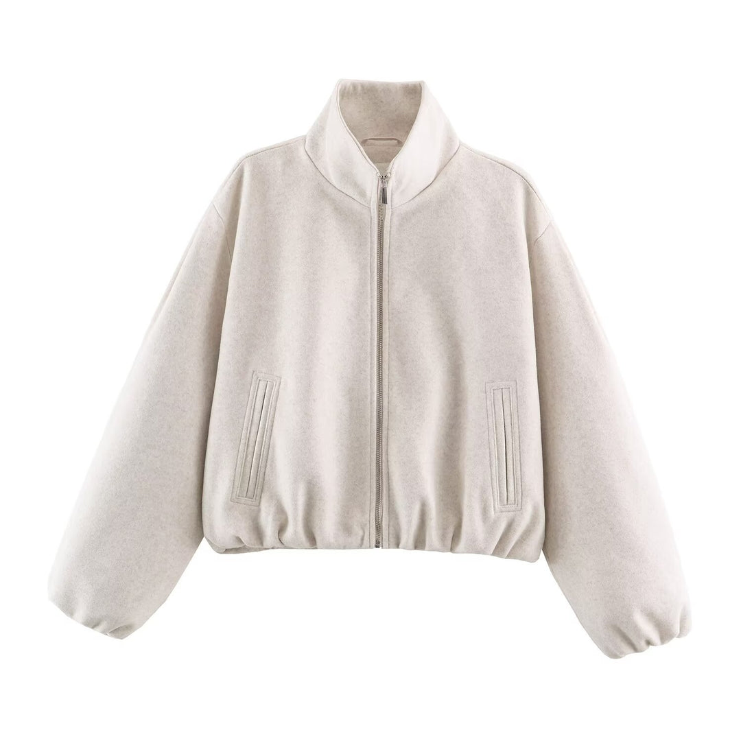 Damen Oversized Kurzblouson mit Stehkragen, Reißverschluss und elastischem Saum Drune