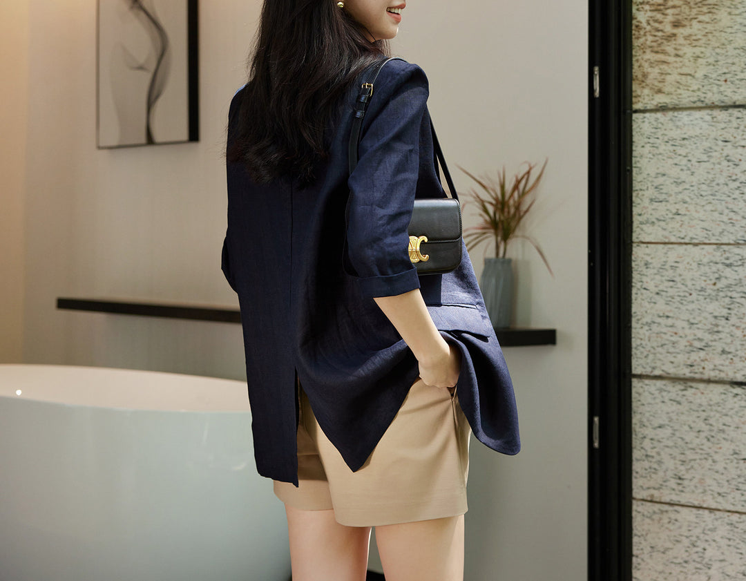 Damen Modischer Leinenblazer Drune