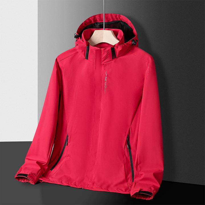 Herren leichter wasserdichter Softshell‑Hoodie mit Kapuze und Tarn‑Hex‑Alloverprint Drune