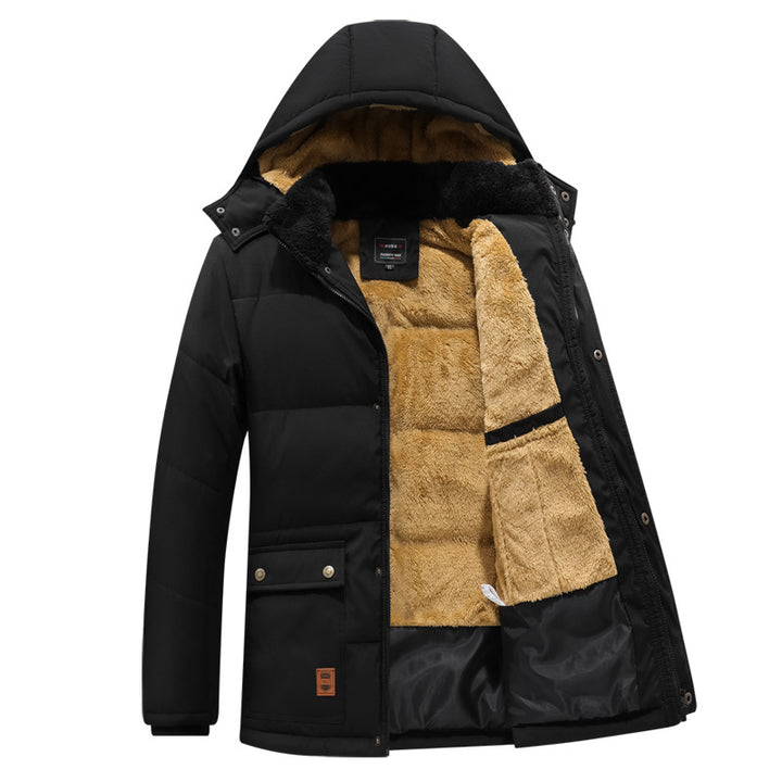 Herren Wattierter Parka mit durchgehendem Teddyfutter abnehmbarer Kapuze und Multifachtaschen Drune