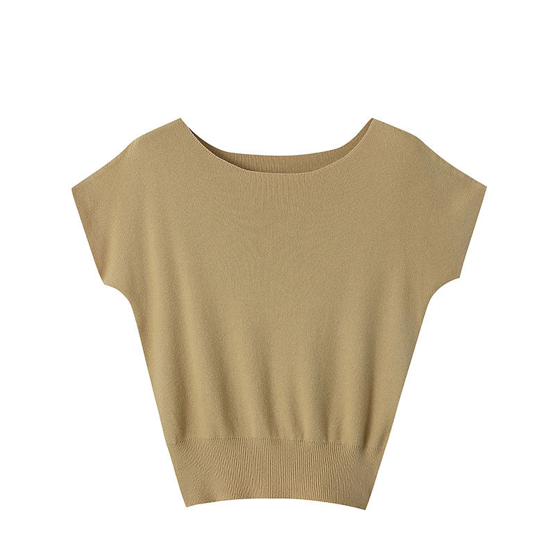 Damen elegantes kurzärmeliges Strickoberteil mit feiner Rippstruktur Drune