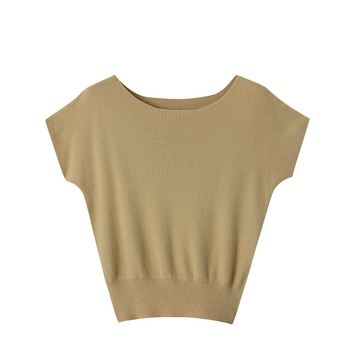 Damen elegantes kurzärmeliges Strickoberteil mit feiner Rippstruktur Drune