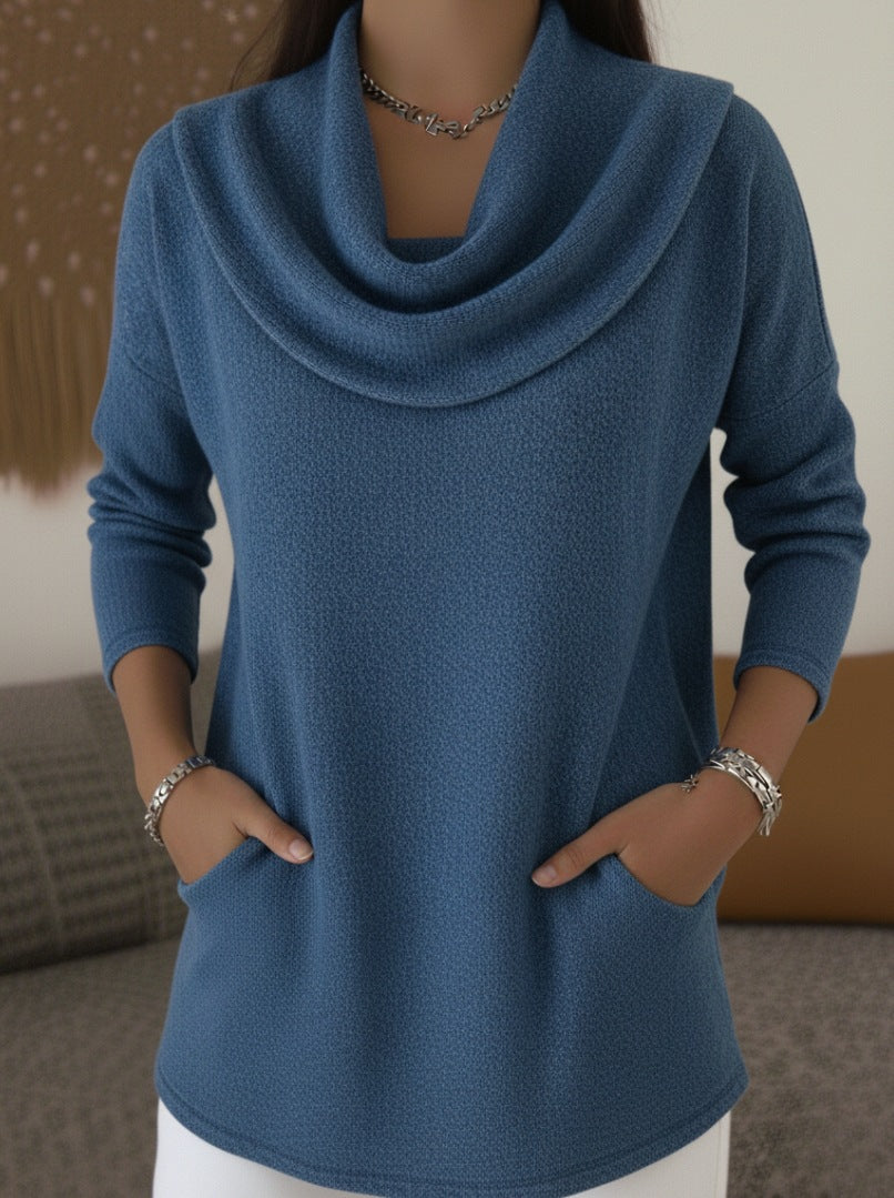 Damen Kuscheliger Feinstrick-Pullover mit Schalkragen und Eingrifftaschen Drune