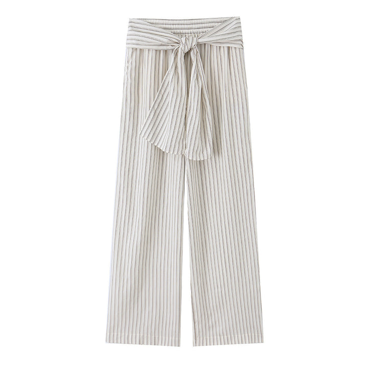 Damen Hochtaillierte weite Palazzohose mit Bindegürtel Drune