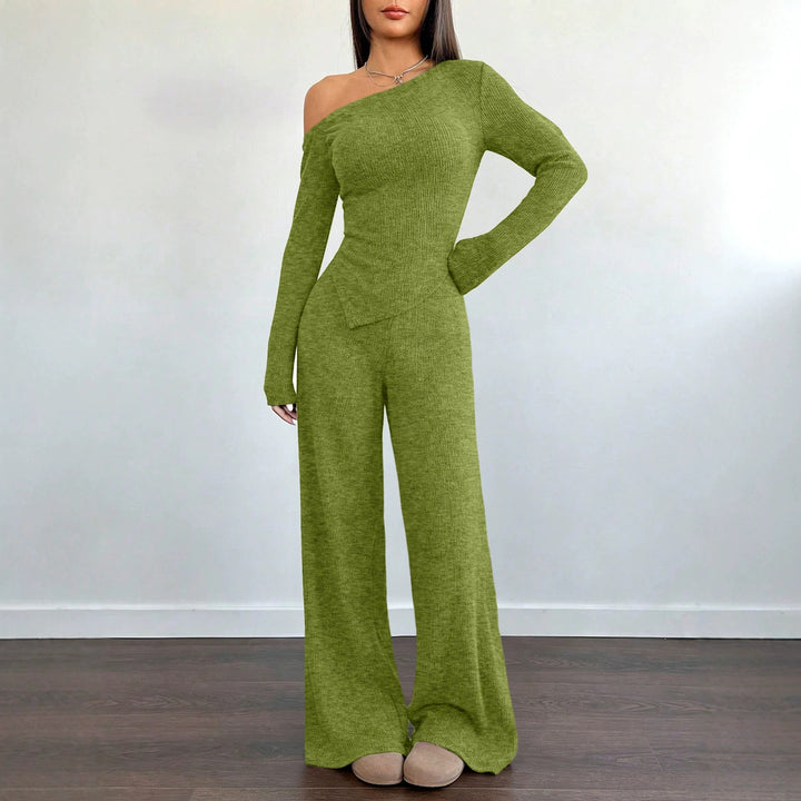 Damen Asymmetrisches Strick-Lounge-Set mit One-Shoulder-Oberteil und weitem Bein Drune