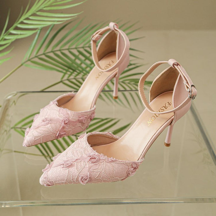 Damen elegante High Heels mit floralem Spitzendesign und verstellbarem Riemen Drune