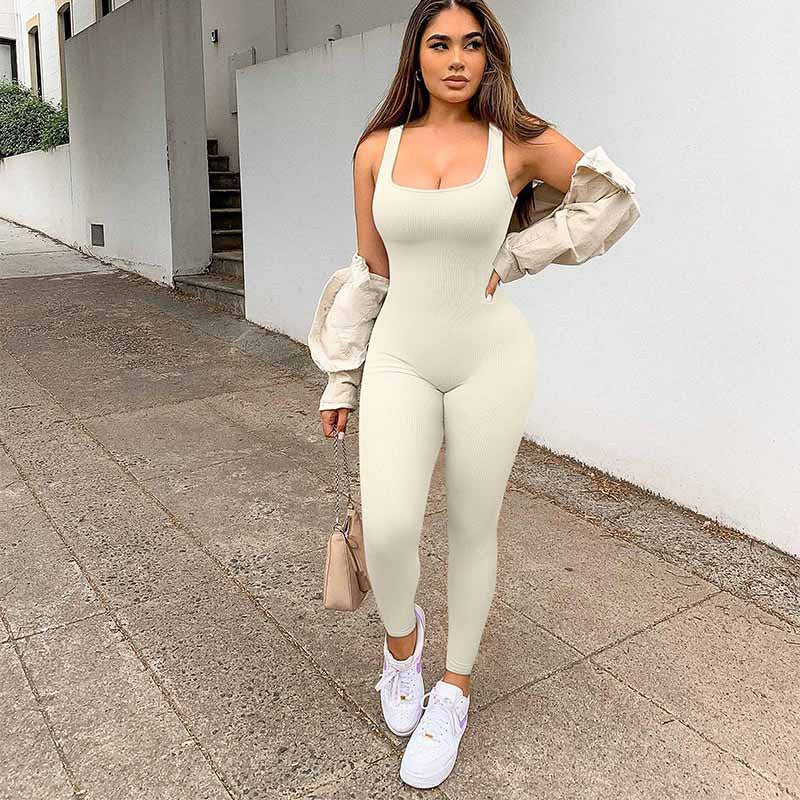 Damen Figurbetonter Jumpsuit mit Rippenstruktur Drune