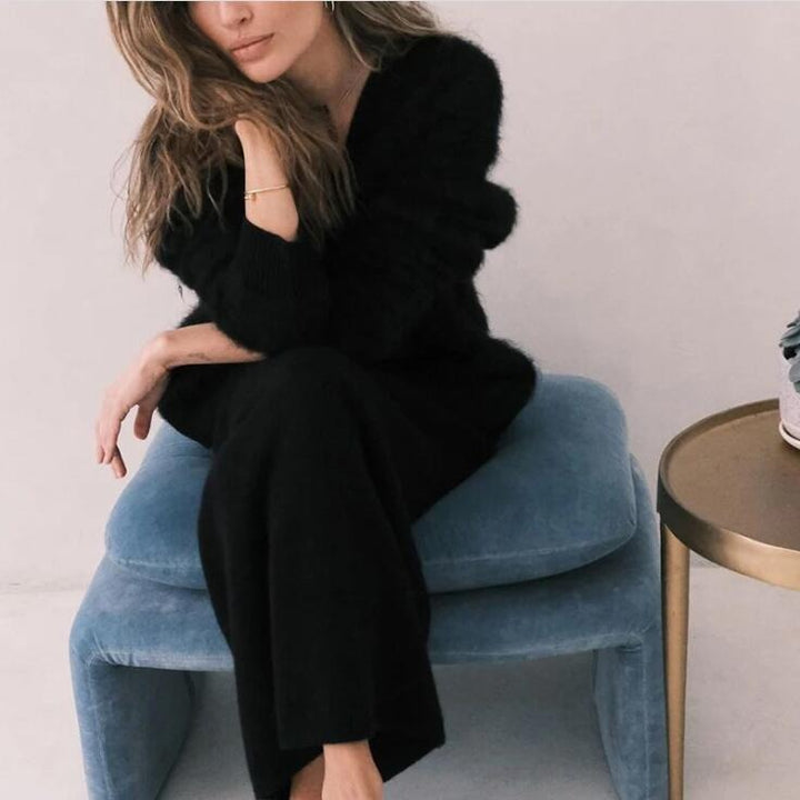 Damen kuschelige Strickjacke mit voluminösen Ärmeln und eleganten Knopfdetails Drune