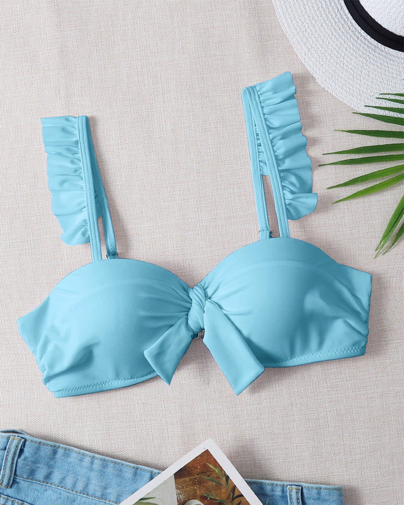 Damen Bikini-Oberteil mit gefransten Trägern und Knoten-Detail Drune