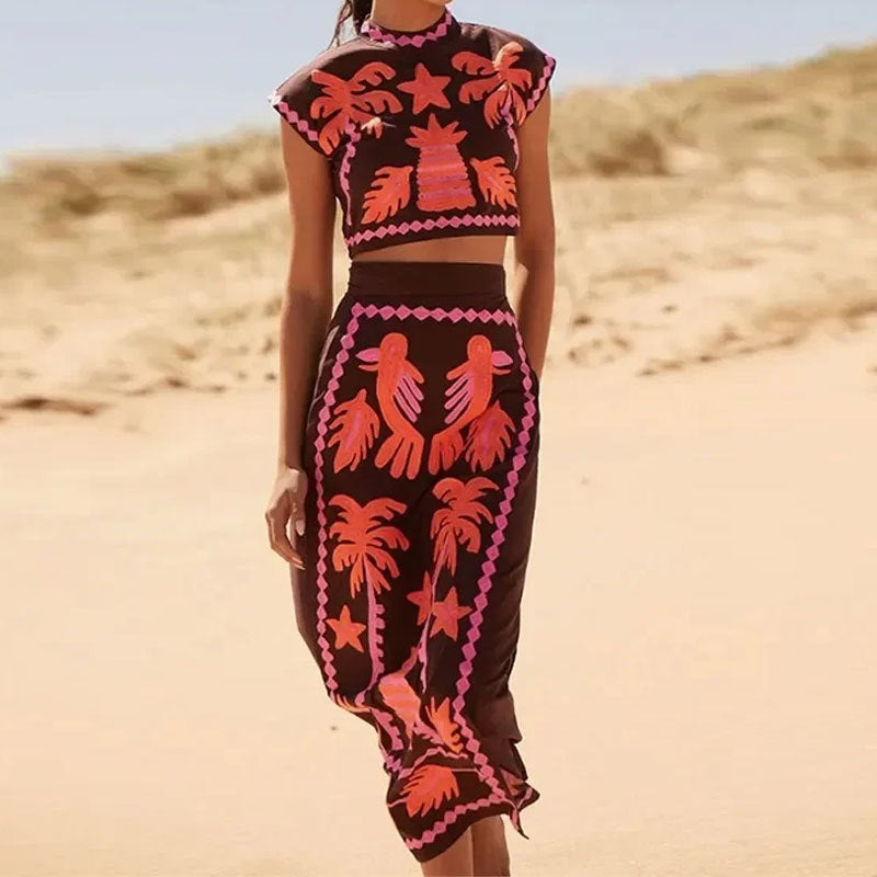 Damen Maxikleid mit lebhaftem, künstlerischem Muster und elegantem Schnitt Drune