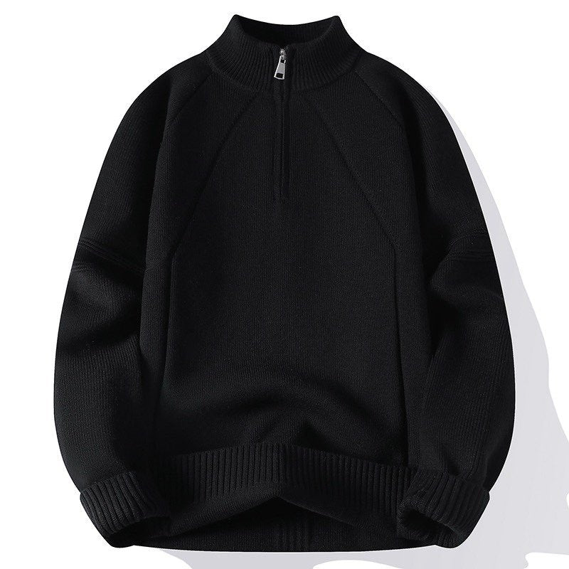 Unisex Oversize-Halbzip-Strickpullover mit Stehkragen und gerippten Bündchen Drune