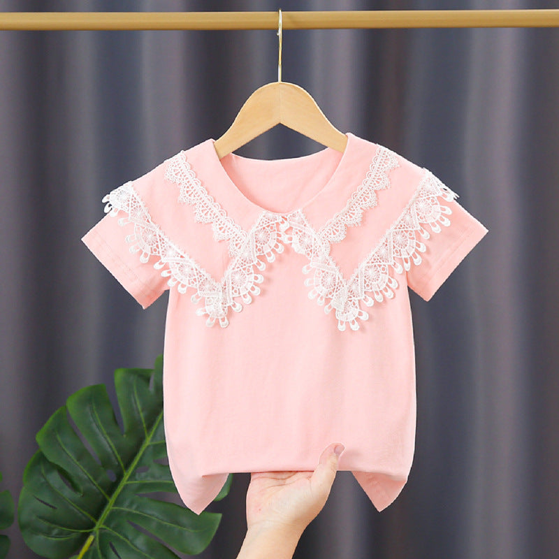 Damen T-Shirt mit Spitzenkragen Drune