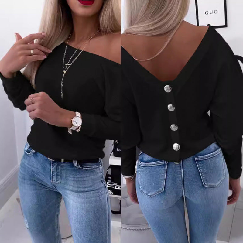Damen Off-Shoulder Freizeit Pullover Top Drune
