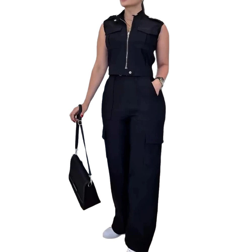 Damen Zweiteiliges Utility-Set mit High‑Waist Cargohose und Cropped‑Weste Drune