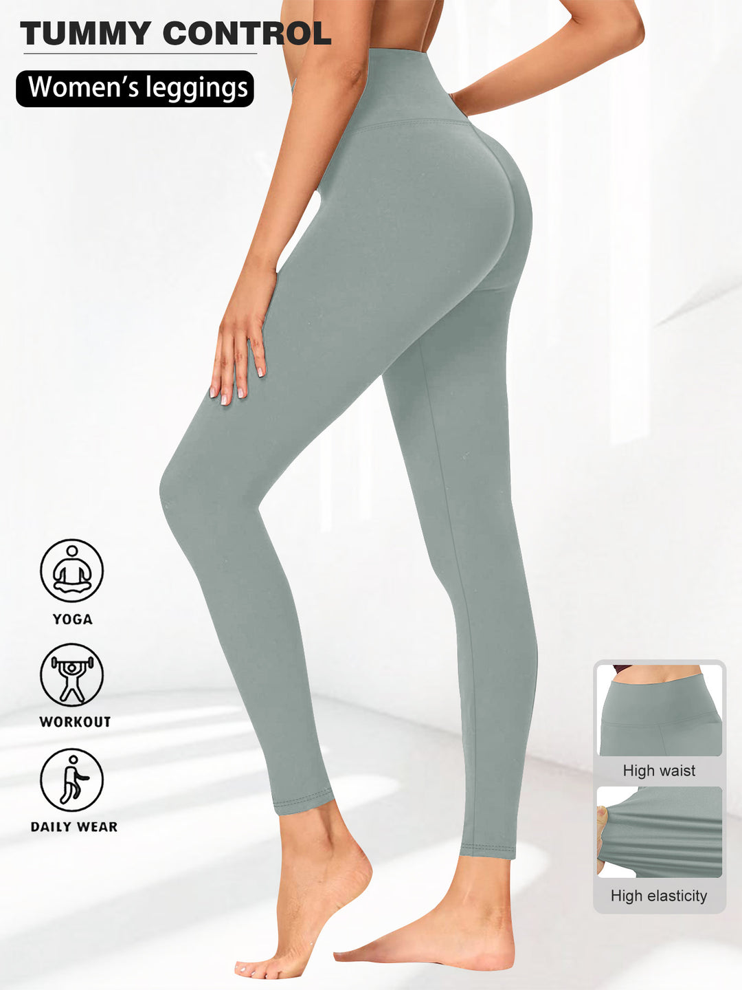 Damen Hohe Taillen Yoga-Leggings mit Bauchkontrolle und hohem Stretch Drune