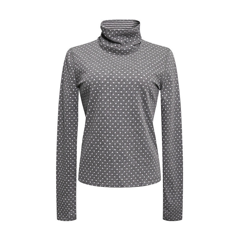 Damen Rollkragen-Feinstrickshirt mit Punktmuster und elastischem Jersey Drune
