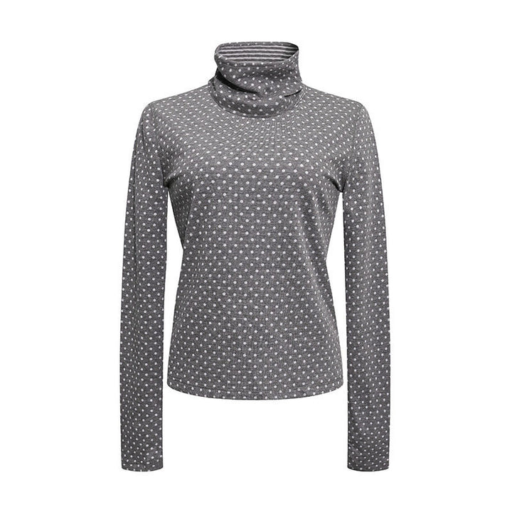 Damen Rollkragen-Feinstrickshirt mit Punktmuster und elastischem Jersey Drune