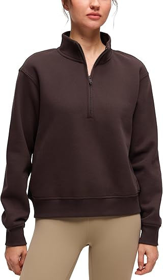 Damen Oversize-Sweatshirt mit halbem Reißverschluss, Stehkragen und Rippbündchen Drune