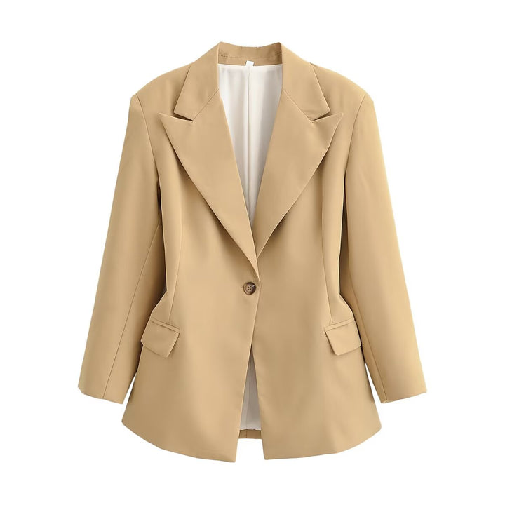 Damen Oversize-Blazer mit weitem Revers, Ein-Knopf-Verschluss und Pattentaschen Drune