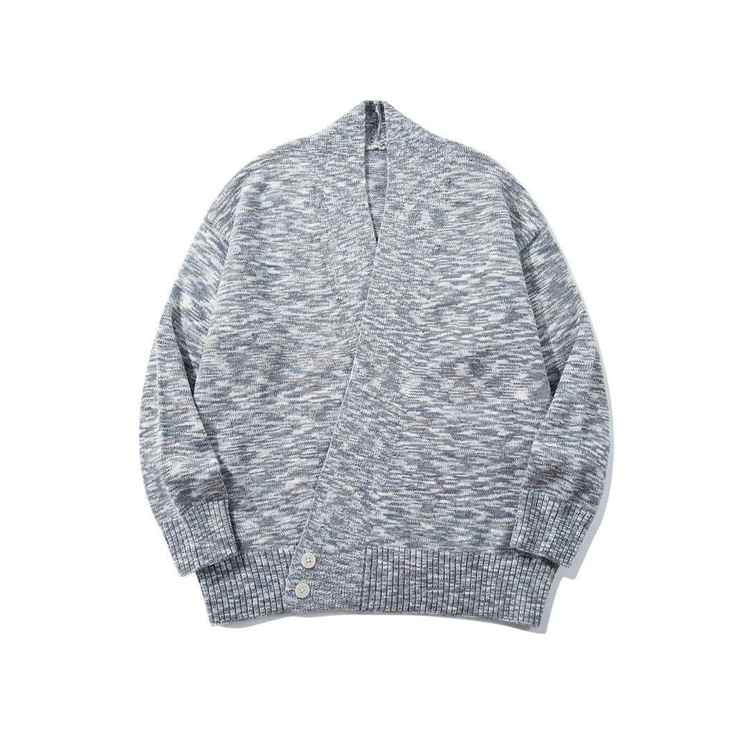 Damen Oversize-Strickcardigan mit tiefem V-Ausschnitt, Knopfleiste am Saum und melierter Struktur Drune