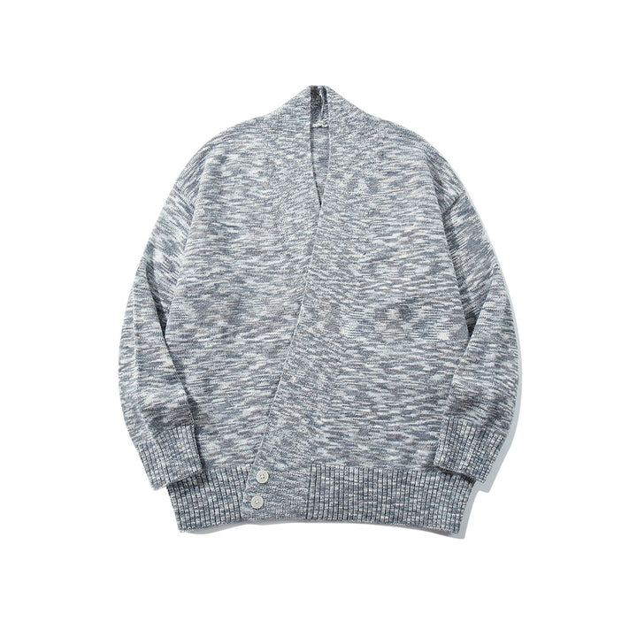 Damen Oversize-Strickcardigan mit tiefem V-Ausschnitt, Knopfleiste am Saum und melierter Struktur Drune
