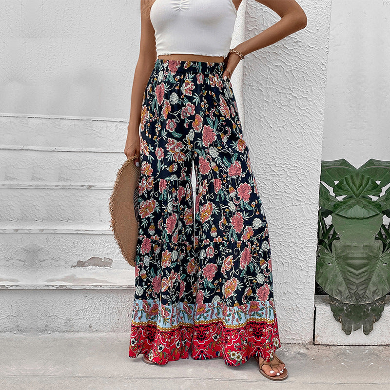 Damen Maxirock mit Stufen, elastischem Bund und floralem Boho-Print Drune