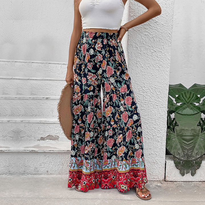 Damen Maxirock mit Stufen, elastischem Bund und floralem Boho-Print Drune