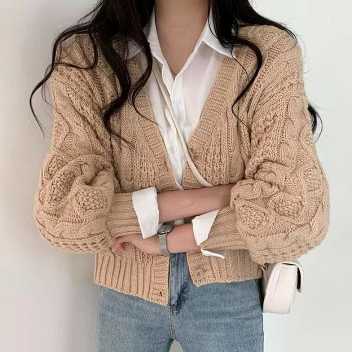 Damen Grobstrickcardigan mit voluminösen Ärmeln und strukturierter Oberfläche Drune