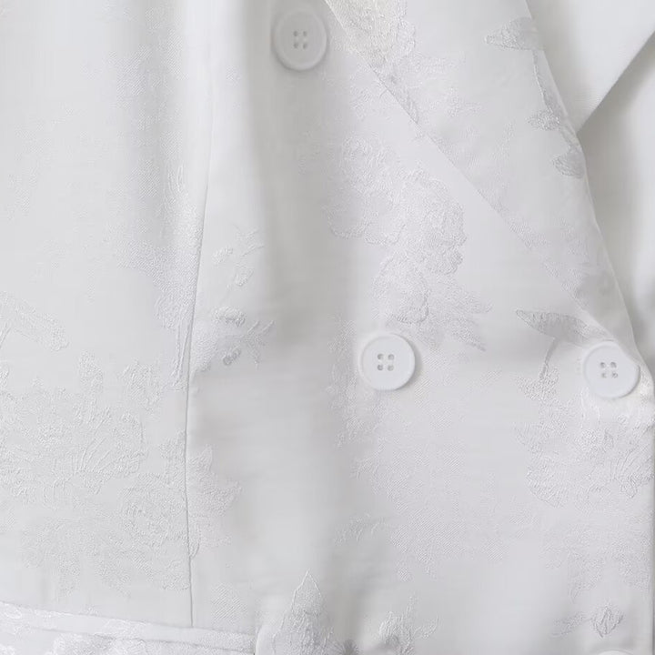 Damen Zweireihiger Satin-Blazer mit floralem Jacquardmuster und Pattentaschen Drune