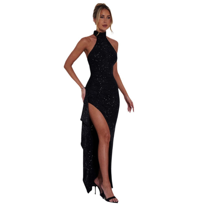 Damen Elegantes Abendkleid mit hohem Schlitz und Glitzerdetails Drune