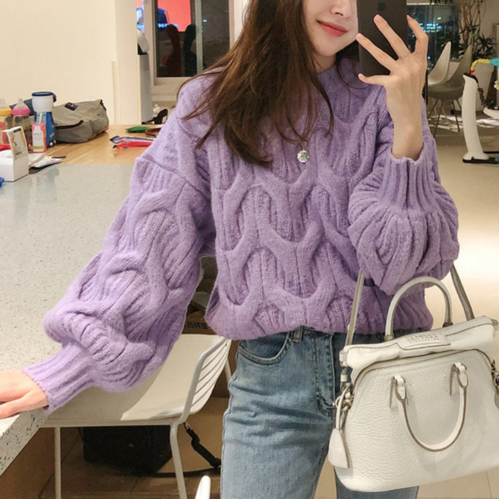 Damen Modischer Strickpullover mit einzigartigem Wellenmuster Drune