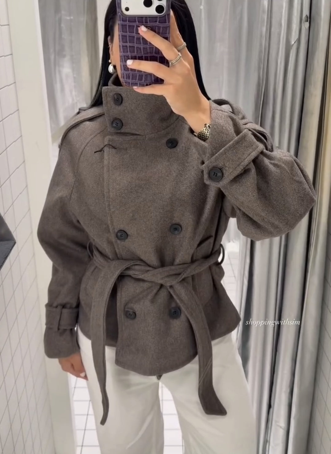 Damen Kurzblouson‑Trenchcoat aus Wollmix mit hohem Stehkragen und Bindegürtel Drune