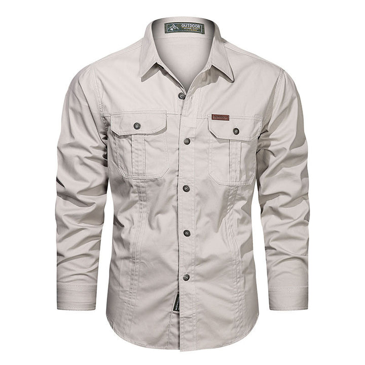 Herren nan robustes langärmeliges Outdoorhemd mit doppelten Brusttaschen und Button-Front Drune