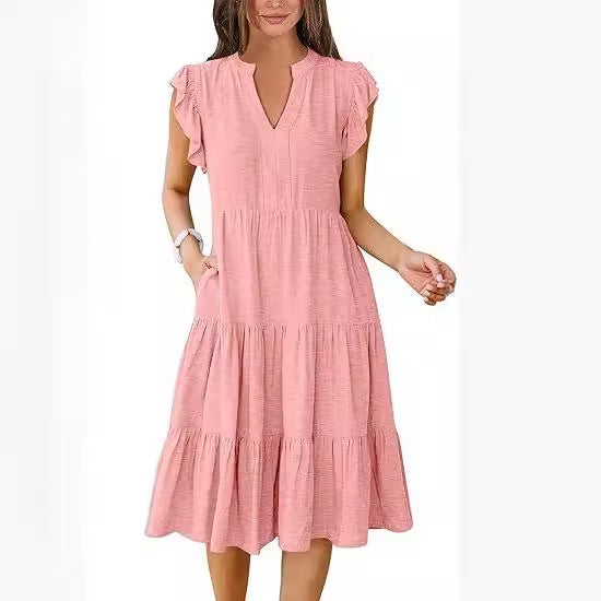 Damen Freizeit-Maxikleid mit überraschenden Rüschendetails und praktischen Taschen Drune