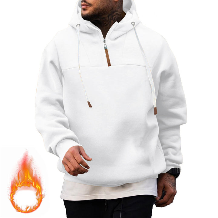 Herren Fleece-Halbzip-Hoodie mit Kapuze, Kordelzug und elastischen Bündchen Drune