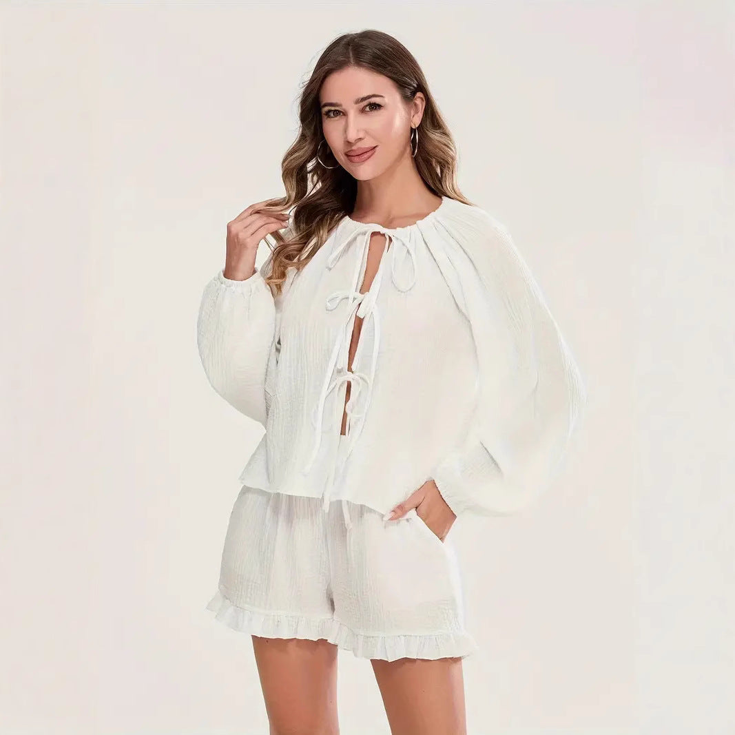 Damen Lässiges Set aus elastischem Oberteil und Shorts Drune