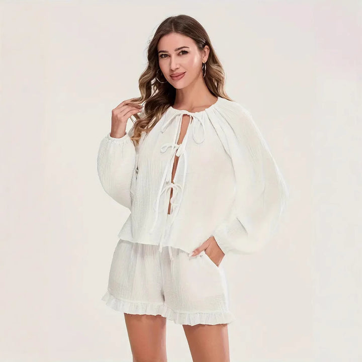 Damen Lässiges Set aus elastischem Oberteil und Shorts Drune