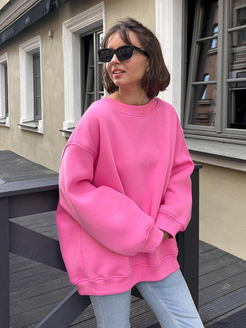 Drune | Damen Lockere Rundhals-fleece-sweatshirt