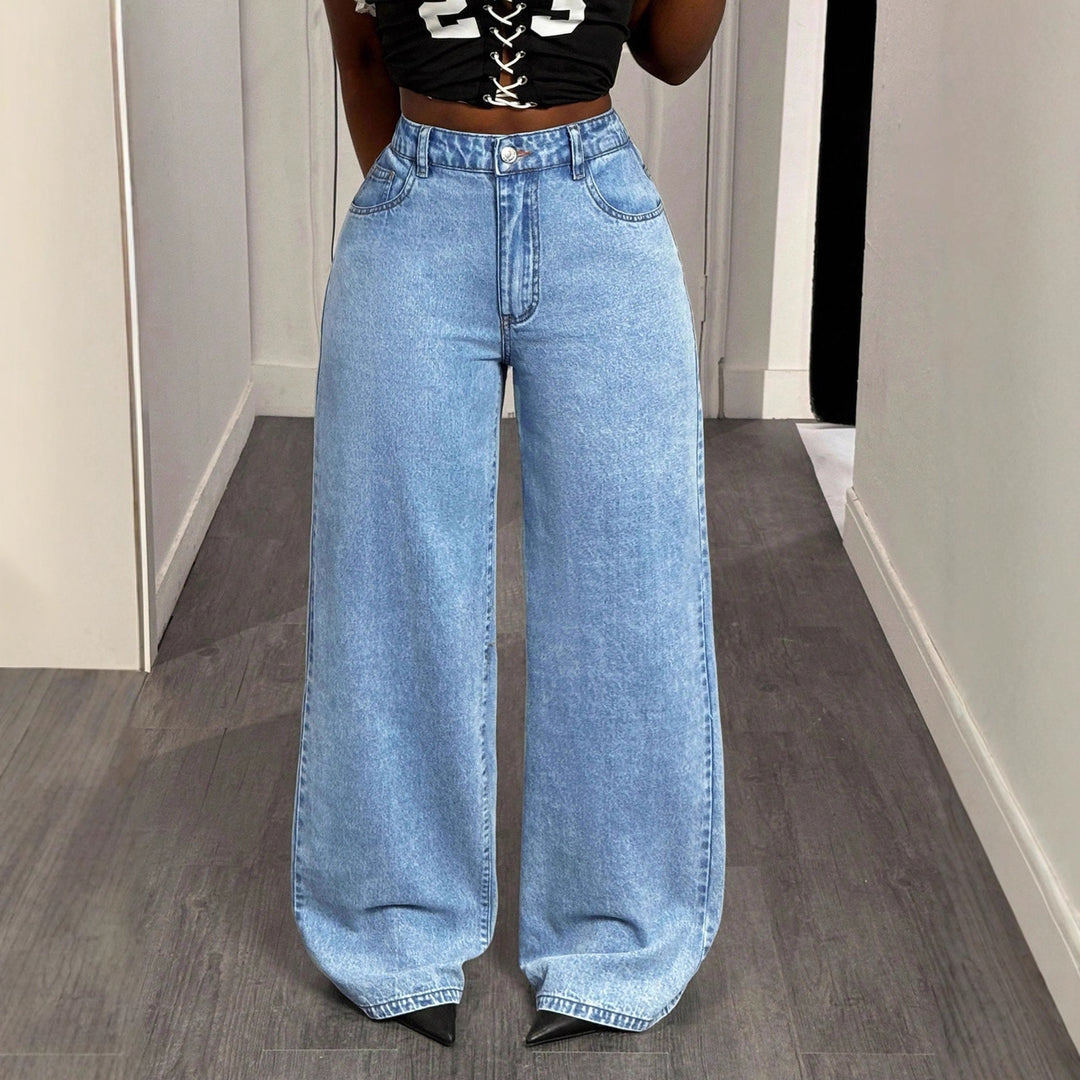 Damen High-Waist Wide-Leg Jeans mit statement Print Drune