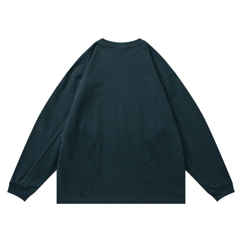 Unisex Oversize-Langarmshirt aus Baumwollmix mit geripptem Rundhals und dezenter Brustapplikation Drune