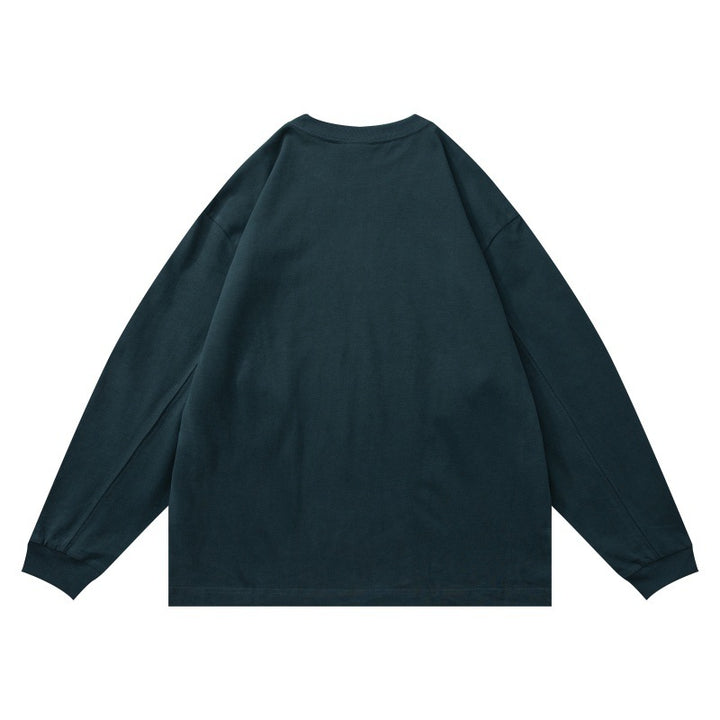 Unisex Oversize-Langarmshirt aus Baumwollmix mit geripptem Rundhals und dezenter Brustapplikation Drune