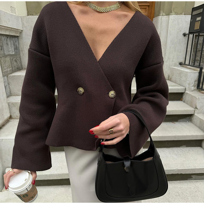 Damen modischer Wickelpullover mit stylischen Schößchen Drune