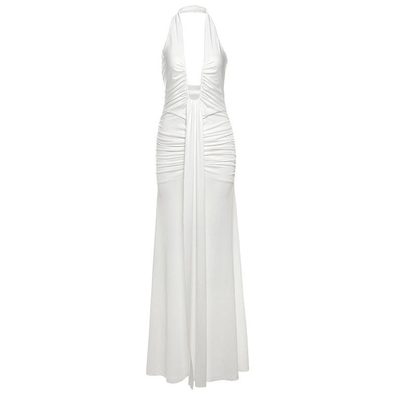 Damen Elegantes Maxi-Kleid mit tiefem V-Ausschnitt und Rüschendetails Drune