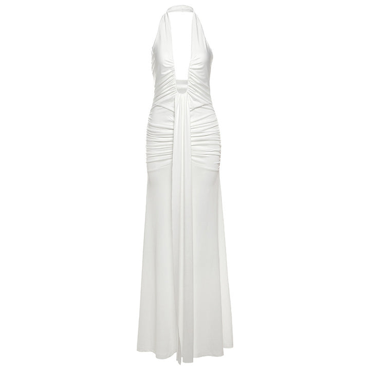 Damen Elegantes Maxi-Kleid mit tiefem V-Ausschnitt und Rüschendetails Drune