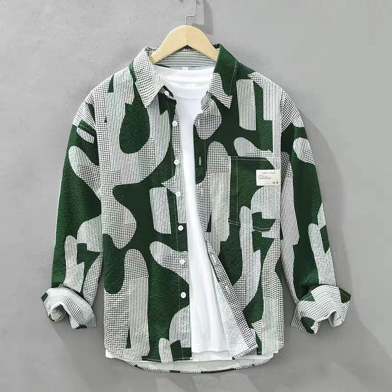 Herren Oversize-Hemd mit abstraktem Camouflage-Print und Brusttasche Drune