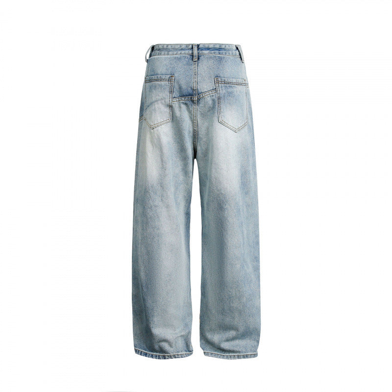 Damen Weite hochgeschnittene Baggy-Jeans mit geschwungenen Vornähten und aufgesetzten Taschen Drune